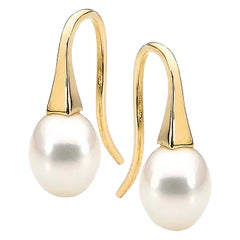 18k Yellow Gold White Small Natural Freshwater Pearl Drop Earrings