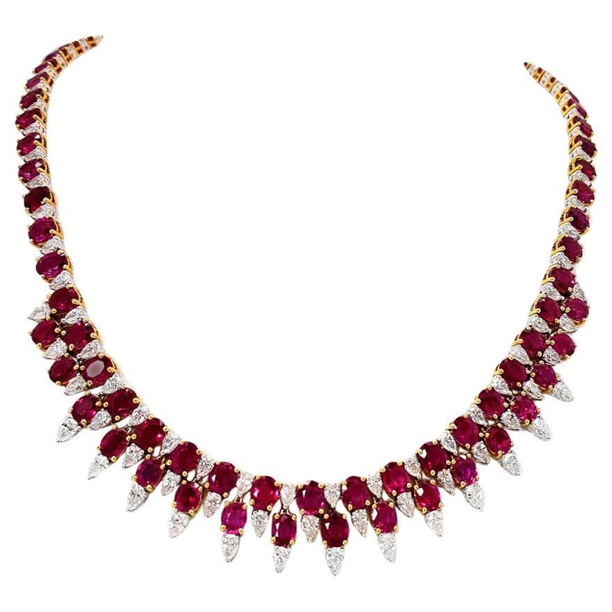 Stunning Ruby Diamond Gold Necklace 