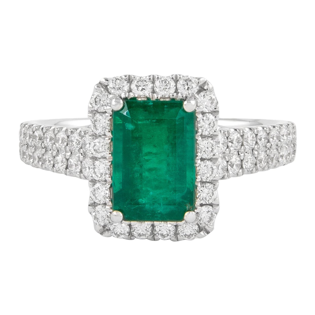 GIA 2.21 Carat Emerald and Diamond Halo Ring 18k Gold