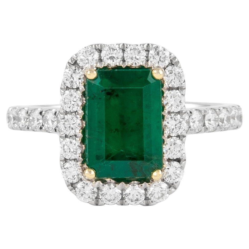 GIA 2.35ctt Emerald and Diamond Halo Ring 18k Gold For Sale