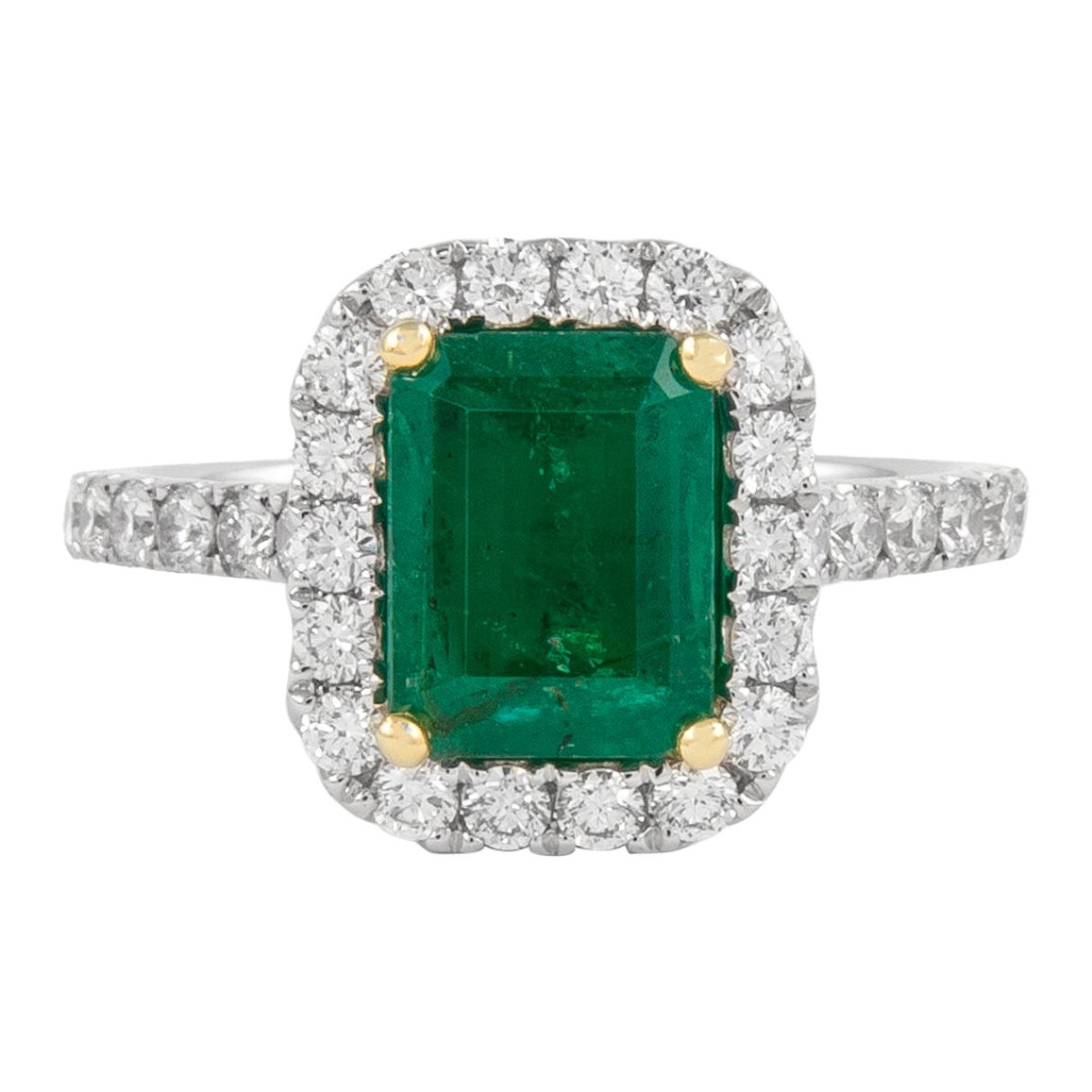 GIA 2.42 Carat Emerald and Diamond Halo Ring 18k Gold