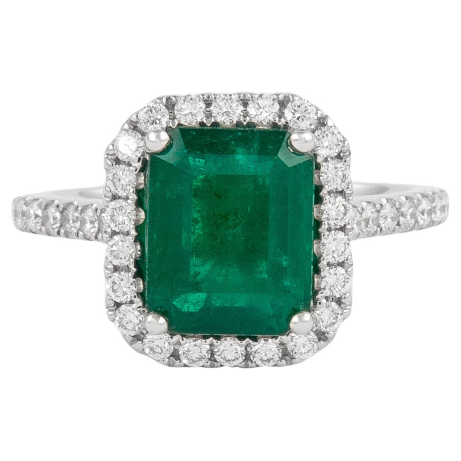 GIA 2.83 Carat Emerald and Diamond Halo Ring 18k Gold