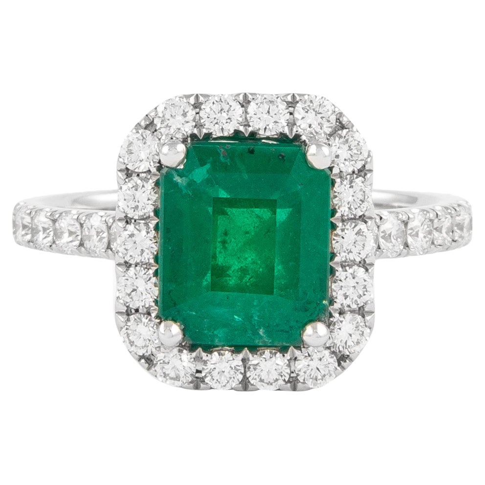 GIA 2.90ctt Emerald and Diamond Halo Ring 18k Gold