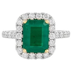 GIA 2.94 Carat Emerald and Diamond Halo Ring 18k Gold
