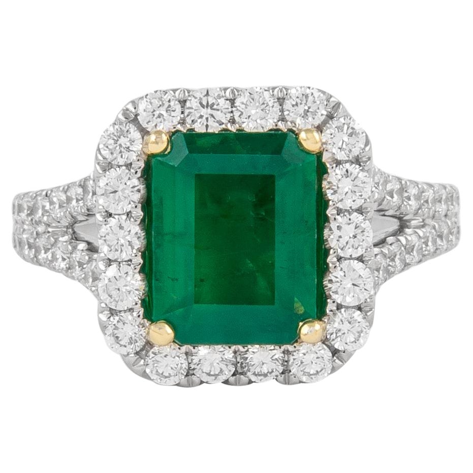 GIA 2.76ctt Emerald and Diamond Halo Ring 18k Gold For Sale