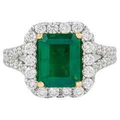 GIA 2.76ctt Emeraude et Diamant Bague Halo Or 18k