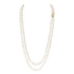 Collier de perles d'Akoya diamantées à double brin 28" 14k Y Gold 7.5 mm Certified