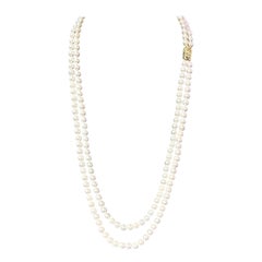 Akoya Pearl Diamond Double Stranded Necklace 14k Y Gold Certified