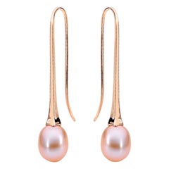 9k Rose Gold Pink Natural Freshwater Pearl Long Drop Earrings