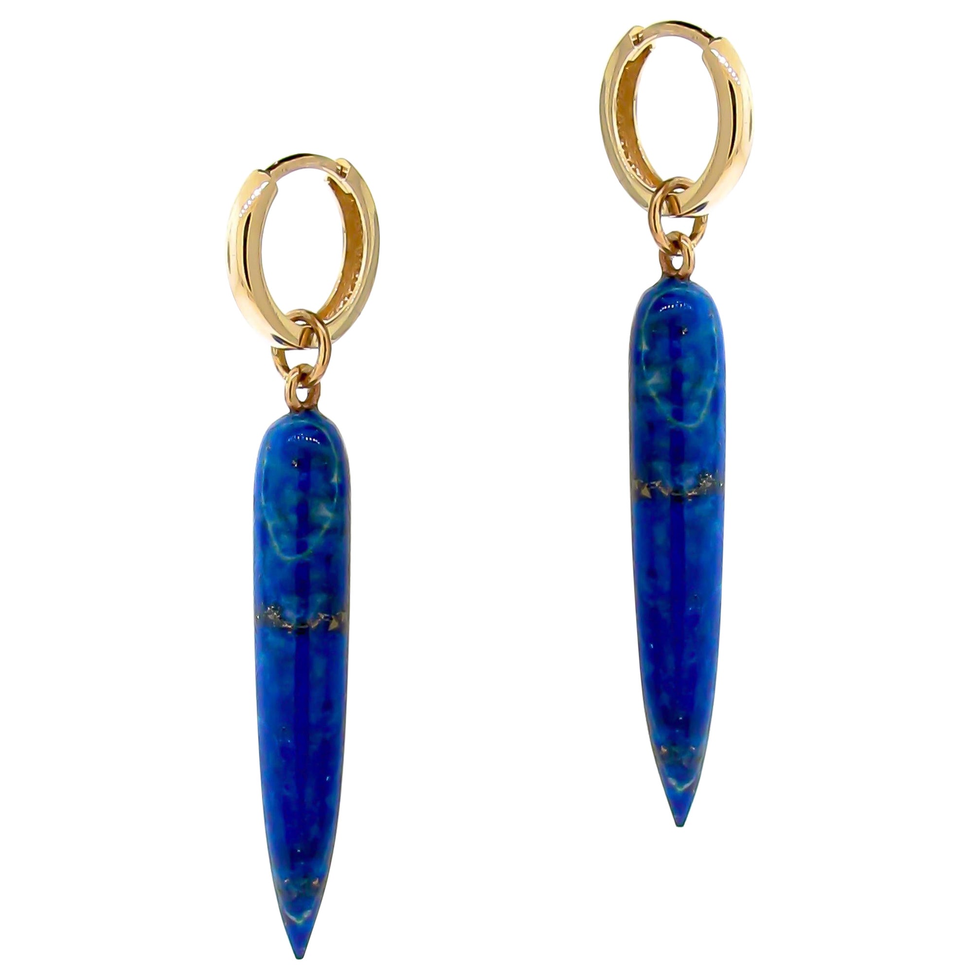 9k Yellow Gold Lapis Lazuli Spike Huggie Drop Earrings