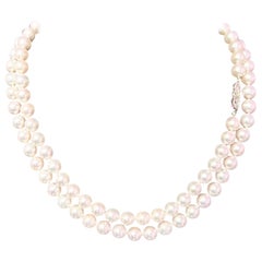 Vintage Mikimoto Estate Akoya Pearl Necklace 18k White Gold Certified