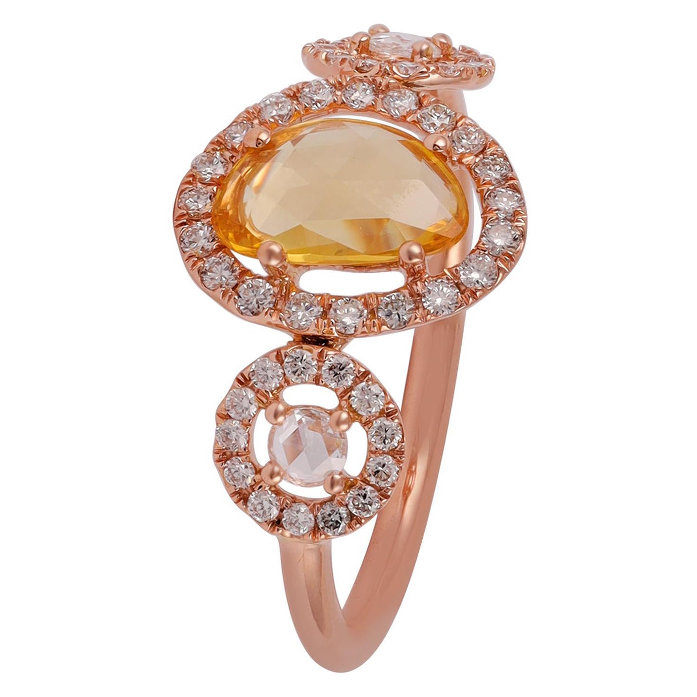 Yellow Sapphire Surrounded by Round Brilliant Cut Diamond Ring For Sale
