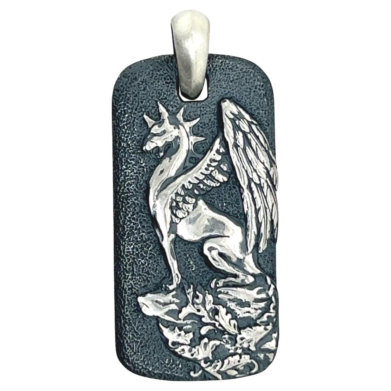 David Yurman Estate Griffen Dog Tag Sterling Silver