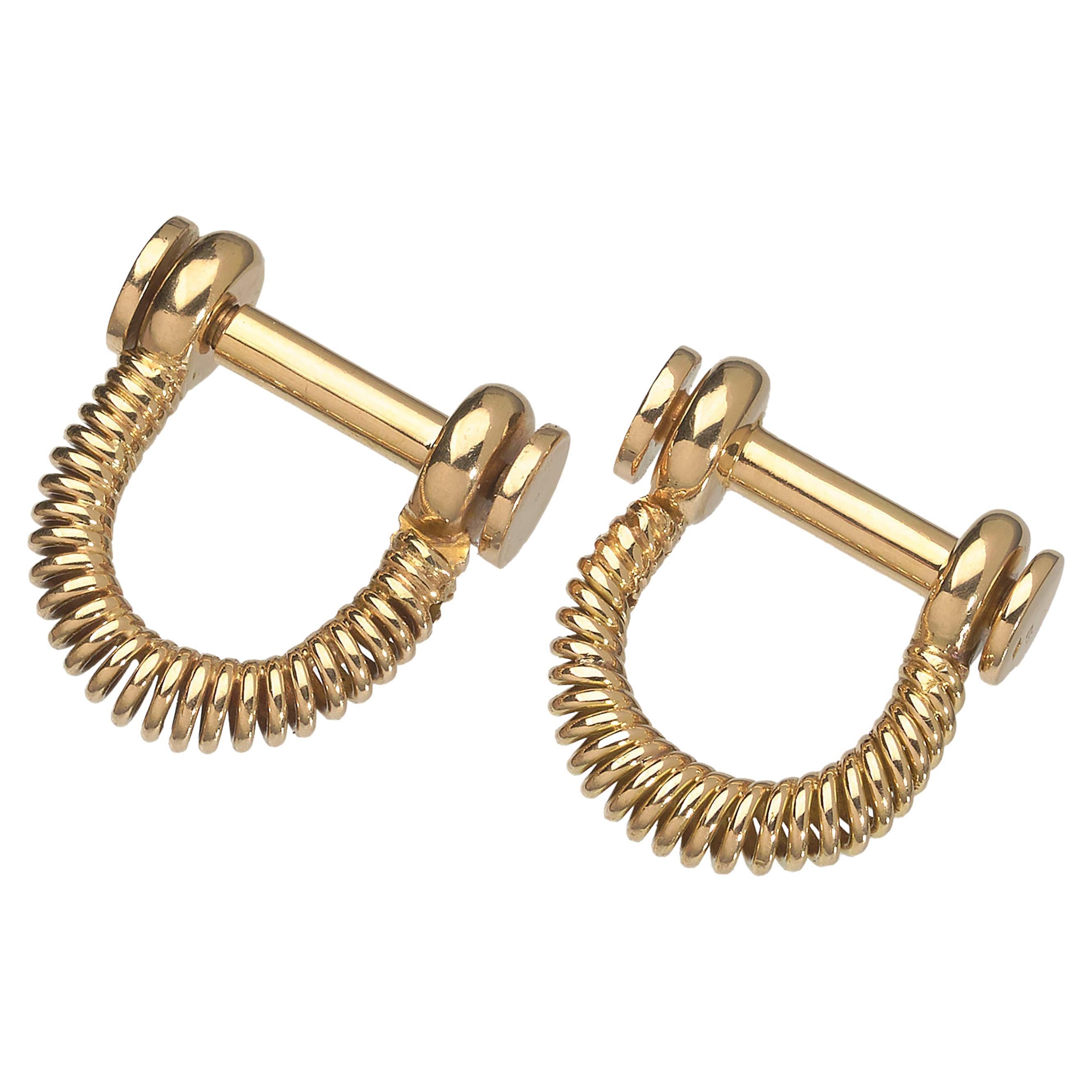 French Gold Spring Stirrup Cufflinks, circa 1950 For Sale