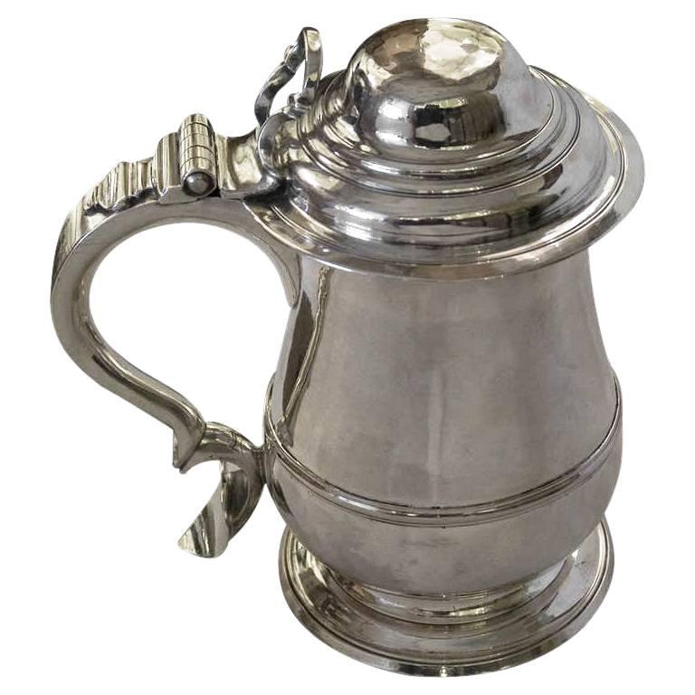 English Silver Georgian 18th Century Lidded Tankard by Humphrey Payne For Sale
