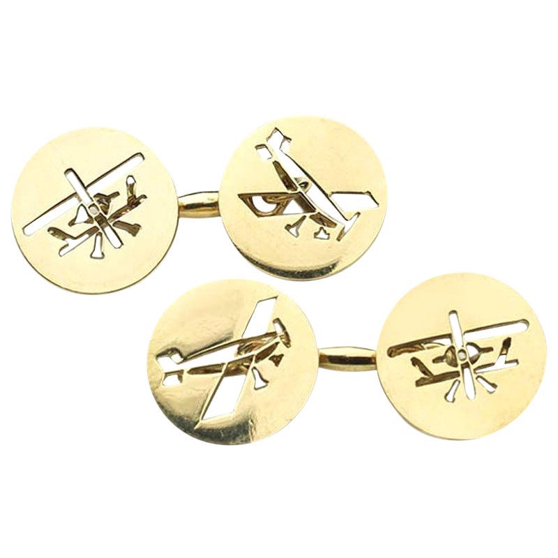 Cartier Gold Biplane Cufflinks, Inspired by Louis Blériot For Sale