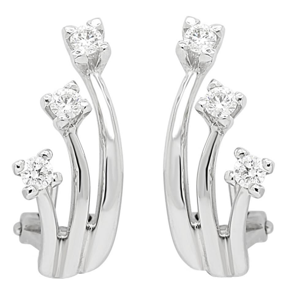 0.38 Carats Three Diamonds 18k White Gold Earrings For Sale
