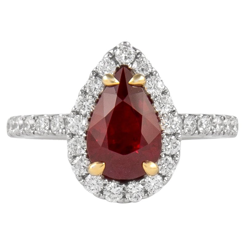 Alexander GIA 2.08 Carat Burmese Ruby with Diamond Halo Ring 18k Gold For Sale