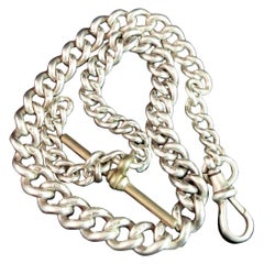 Antique Sterling Silver Albert Chain, Watch Chain, Curb Link