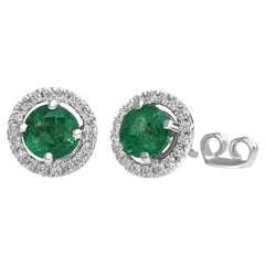 $1 NO RESERVE - 1.68ct Emerald & 0.25 Diamonds, 14 Karat White Gold Earrings