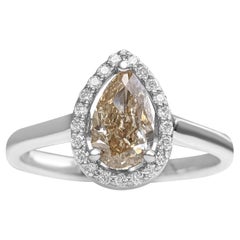$1 NO RESERVE! 1.21cttw Fancy Pear Diamond Halo, 14k White Gold Ring