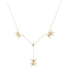 Used 3 Ant Lariat Necklace Yellow Gold Diamonds