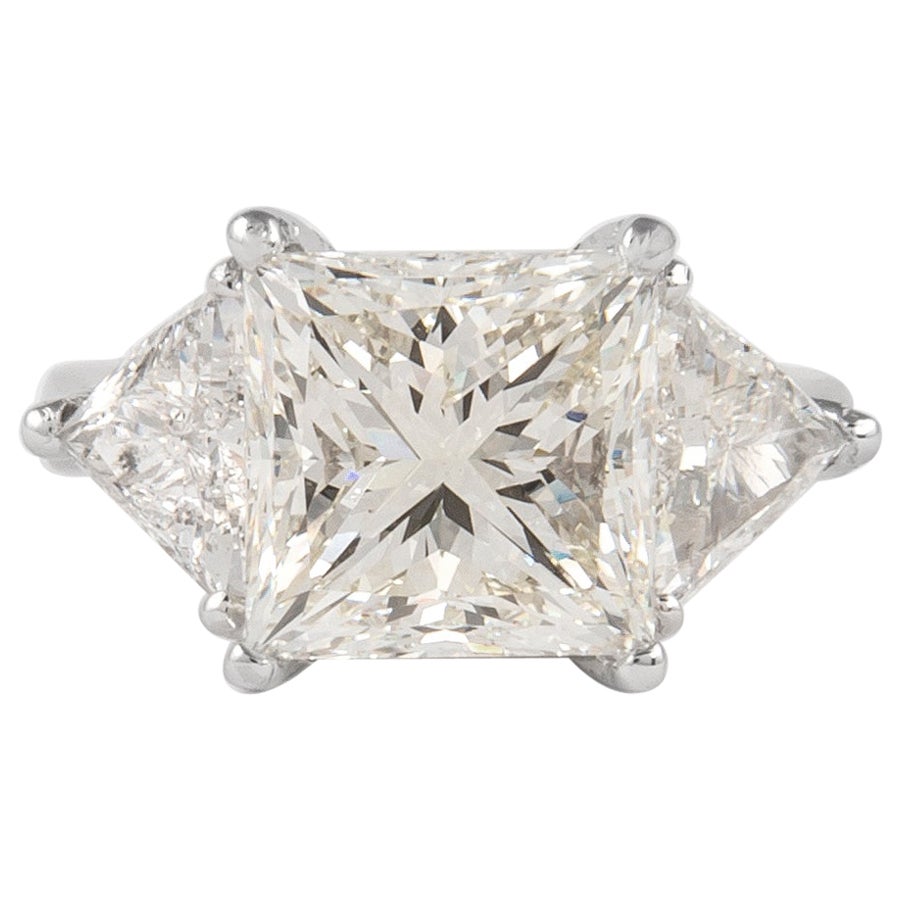 Alexander GIA Certified 6.05ct Princess Cut Diamond Three-Stone Ring Platinum For Sale
