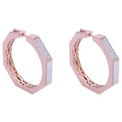 Real 1.80 Carat Diamond Pave Hoop Earrings 18 Karat Rose Gold Handmade Jewelry