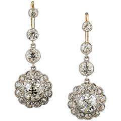 7.50 Carat Diamond Gold Platinum Cluster Dangle Drops