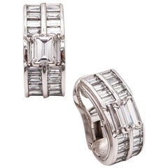 Vintage Raymond Yard 1940 Art Deco Clips Earrings in Platinum with 5.52 Ctw in Diamonds