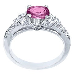 Natural Pink Sapphire & Diamond Ring in Platinum with Matching Band by Scott Kay