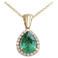 $1 NO RESERVE!  1.16ct Emerald & 0.15ct Diamonds, 14K Yellow Gold Necklace