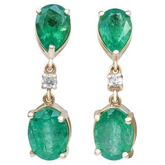 $1 NO RESERVE!  3.62cttw Emerald & 0.06ct Diamonds, 14K Yellow Gold Earrings
