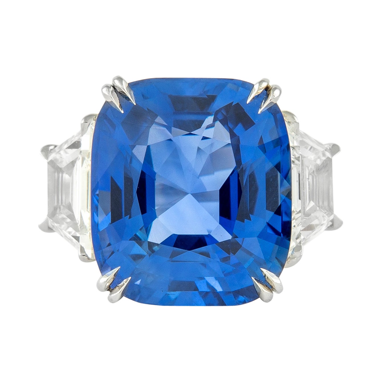 Alexander GIA 19.64ct No-Heat Burmese Sapphire with Diamonds Three Stone Ring For Sale