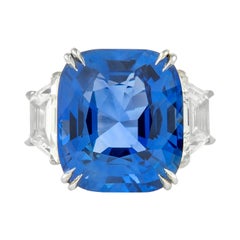 Vintage Alexander GIA 19.64ct No-Heat Burmese Sapphire with Diamonds Three Stone Ring