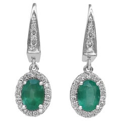 $1 NO RESERVE!  2.71ct Emerald & 0.35cttw Diamonds, 14K White Gold Earrings