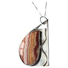 Contemporary Banded-Agate Silver Pendant
