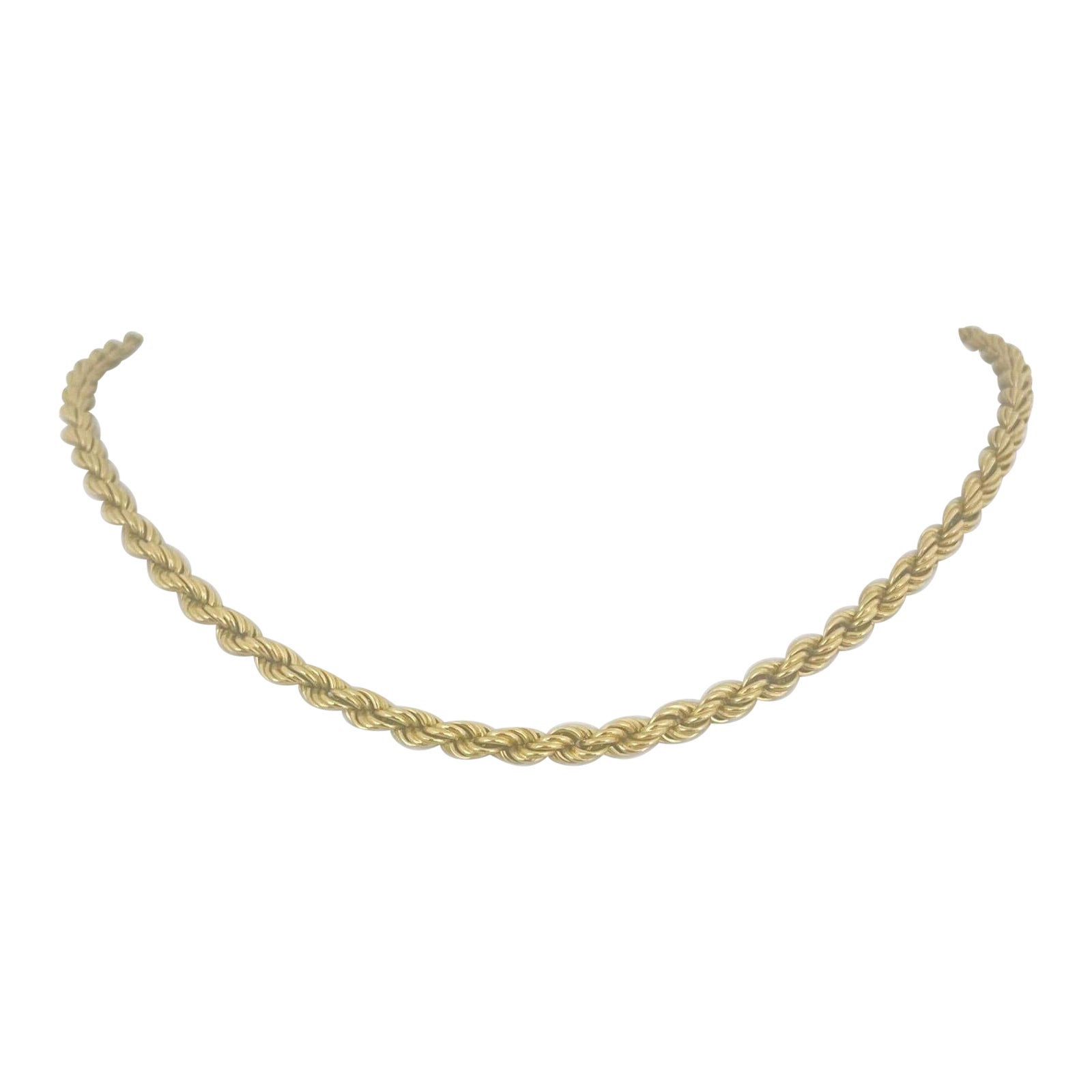 18 Karat Yellow Gold Hollow Ladies Rope Chain Necklace For Sale