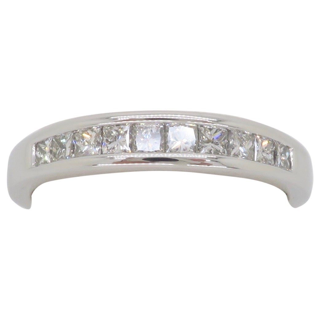 Channel Set Diamond Band Made in 14k White Gold For Sale