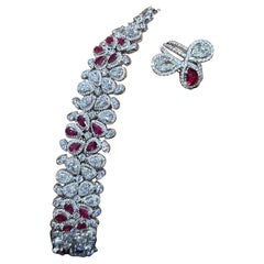 Diamond and Ruby Bracelet and Ring 18k White Gold Set