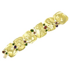 SeidenGang 1980's Diamond Amethyst Peridot Tourmaline Cabochon 18 Karat Bracelet