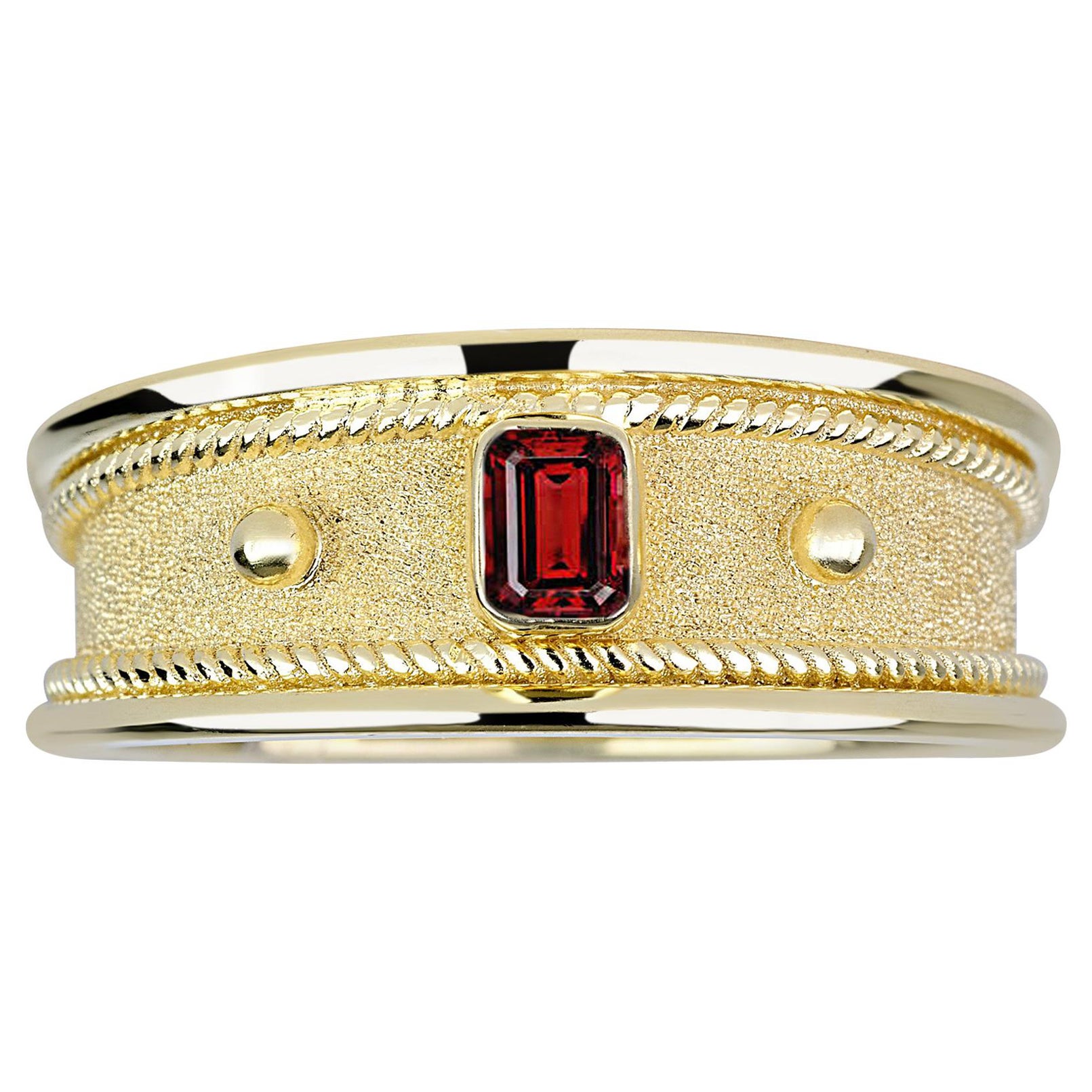 Georgios Collections Bague à anneau unisexe en or jaune 18 carats avec rubélite taille émeraude en vente