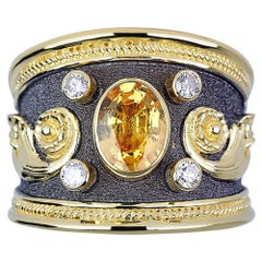 Georgios Collections 18 Karat Gold Two Tone Diamond Ring with a Yellow Sapphire