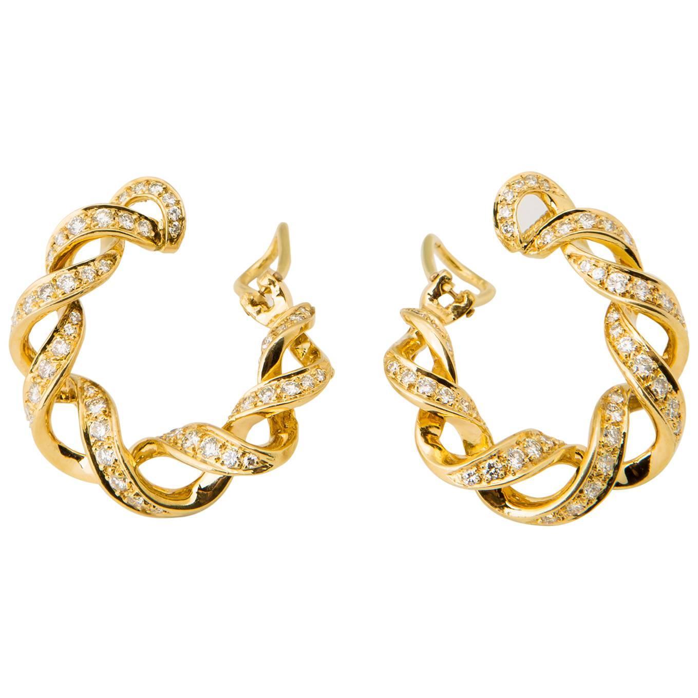 Tiffany and Co. Diamond Gold Hoop Earrings For Sale at 1stdibs