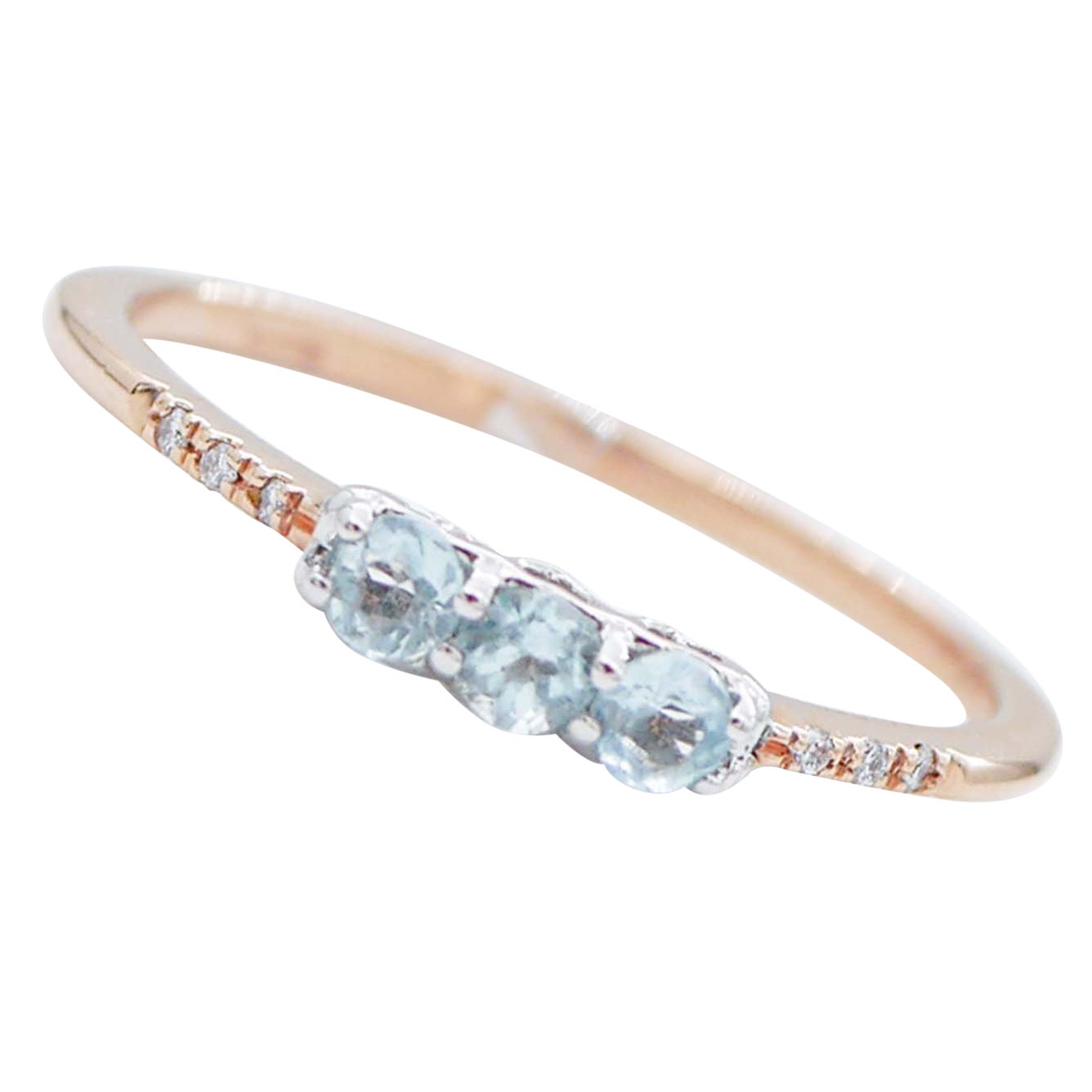 Moderner Ring aus 18 Karat Roségold mit Aquamarin, Diamanten und weißem Ziegenleder im Angebot