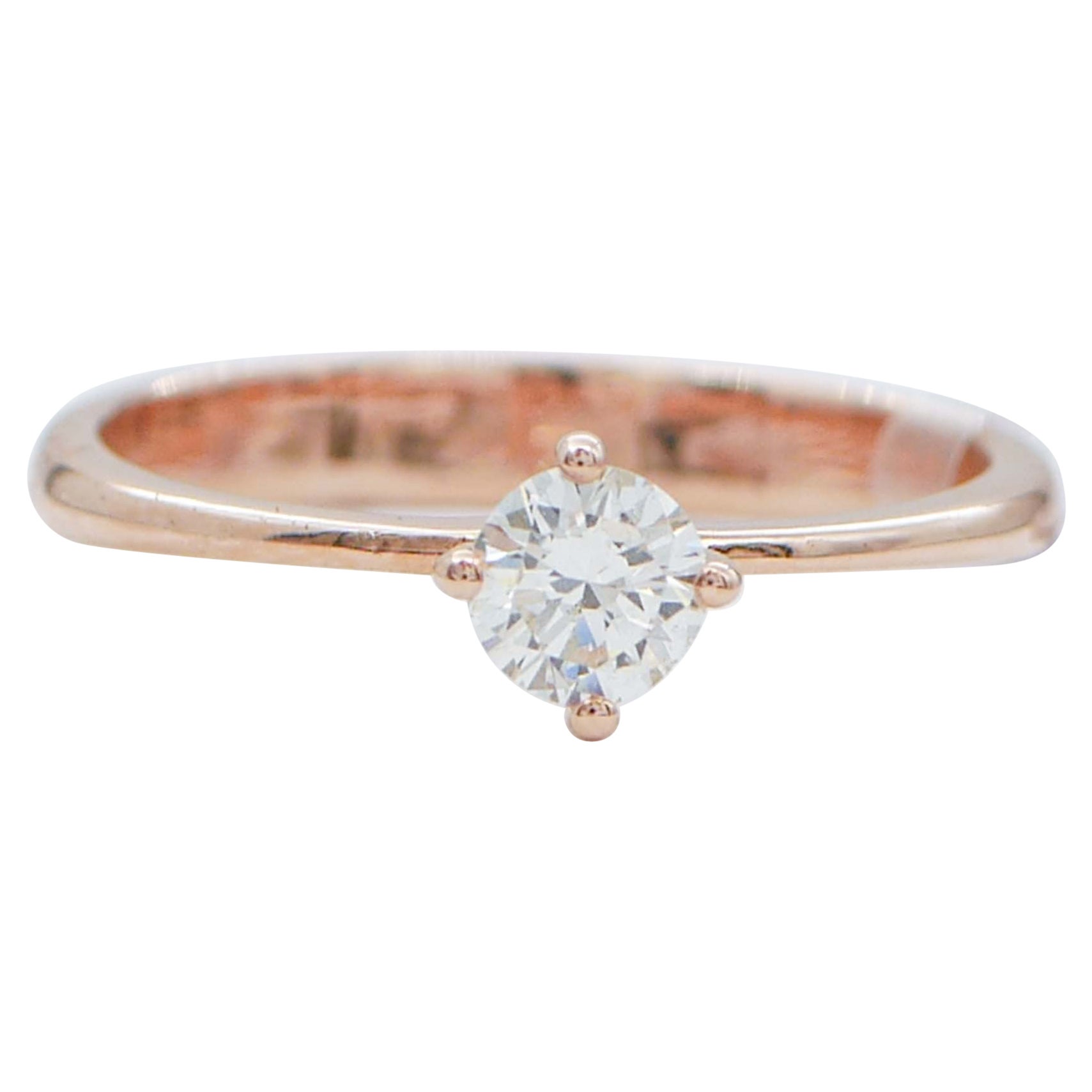 Diamond, 18 Karat Rose Gold Solitaire Ring For Sale