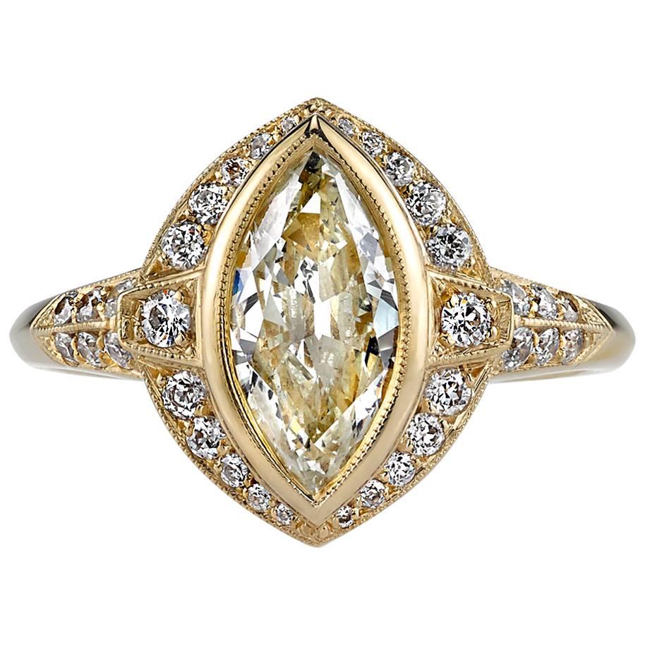 Sleek 1.09 Carat GIA Cert Marquise Cut Diamond Gold Ring