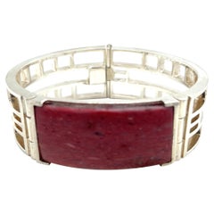 Art Deco Style ID Bracelet with Strawberry Quartz in Sterling Silver