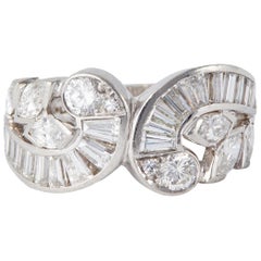 Midcentury Diamond Platinum Double Swirl Ring