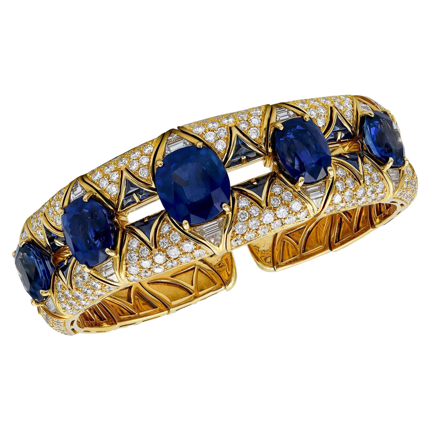 Bulgari SSEF-zertifiziertes Saphir-Diamant-Armband, 1980er Jahre